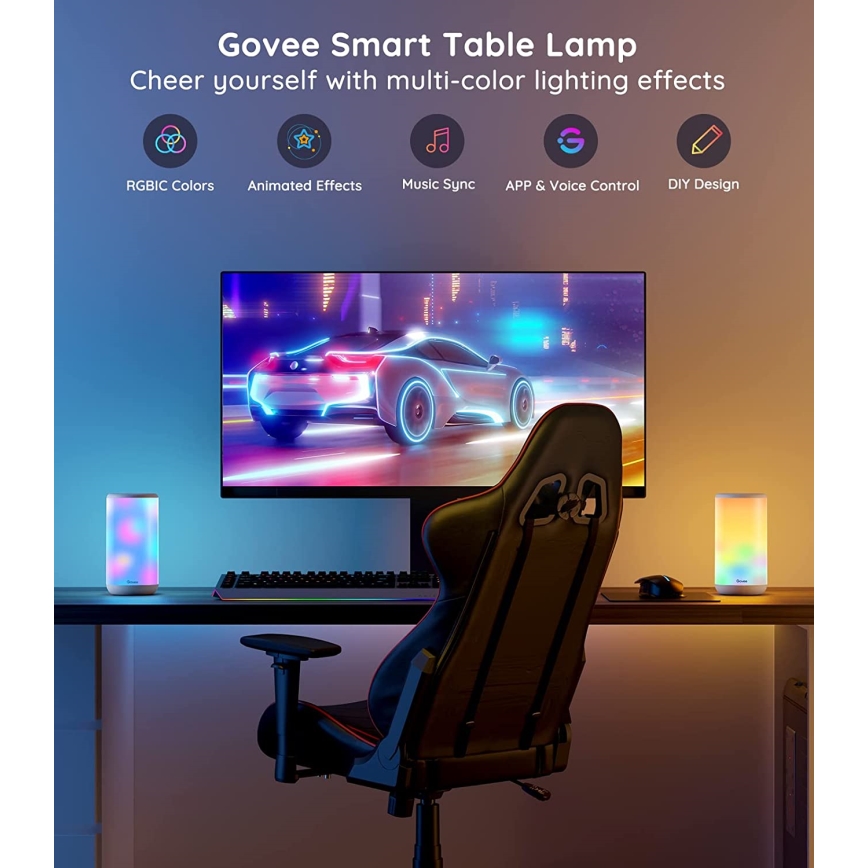 Govee - LED RGBIC Lámpara de mesa con dimmer AURA 2 2200-6500K Wi-Fi Matter
