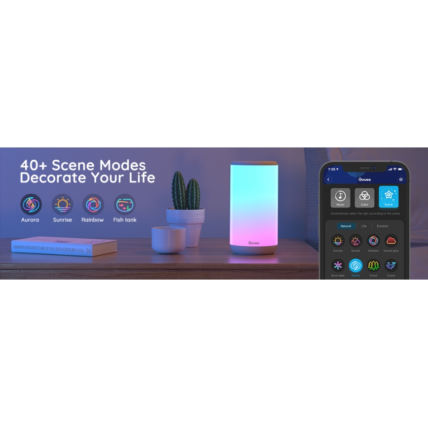 Govee - LED RGBIC Lámpara de mesa con dimmer AURA 2 2200-6500K Wi-Fi Matter