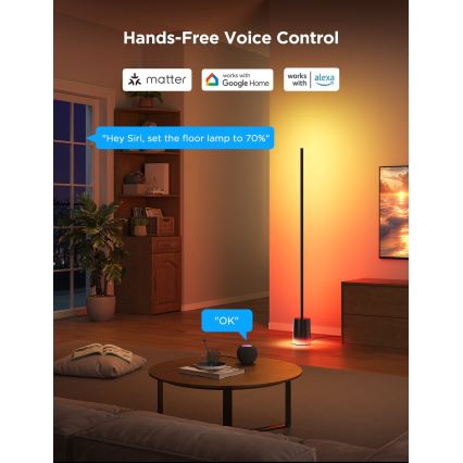 Govee - Lámpara LED de pie Inteligente MATTER LED RGBICWW 2200-6500K Wi-Fi + control remoto