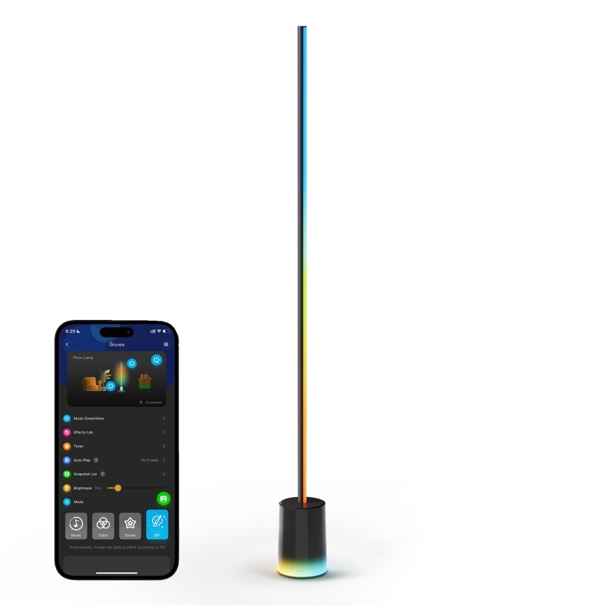 Govee - Lámpara LED de pie Inteligente MATTER LED RGBICWW 2200-6500K Wi-Fi + control remoto