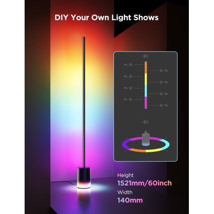 Govee - Lámpara LED de pie Inteligente MATTER LED RGBICWW 2200-6500K Wi-Fi + control remoto