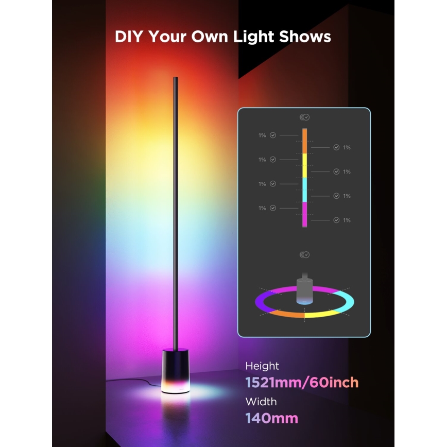 Govee - Lámpara LED de pie Inteligente MATTER LED RGBICWW 2200-6500K Wi-Fi + control remoto