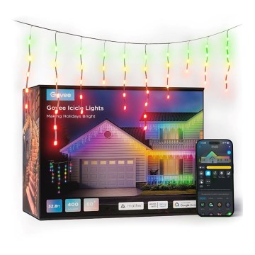 Govee - LED RGBIC Cadena de exterior Inteligente Carámbanos 10m Wi-Fi Matter IP65