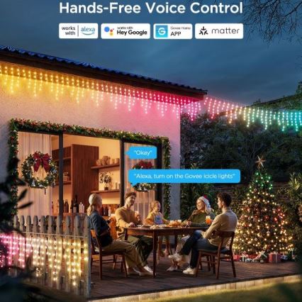 Govee - LED RGBIC Cadena de exterior Inteligente Carámbanos 10m Wi-Fi Matter IP65