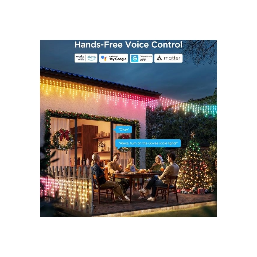 Govee - LED RGBIC Cadena de exterior Inteligente Carámbanos 10m Wi-Fi Matter IP65