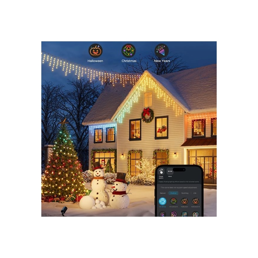 Govee - LED RGBIC Cadena de exterior Inteligente Carámbanos 10m Wi-Fi Matter IP65