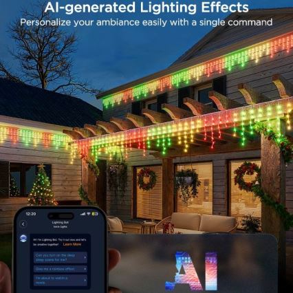 Govee - LED RGBIC Cadena de exterior Inteligente Carámbanos 10m Wi-Fi Matter IP65