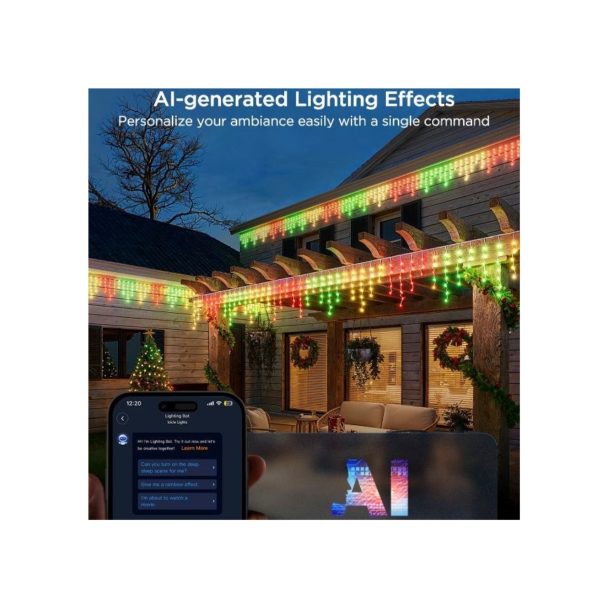Govee - LED RGBIC Cadena de exterior Inteligente Carámbanos 10m Wi-Fi Matter IP65