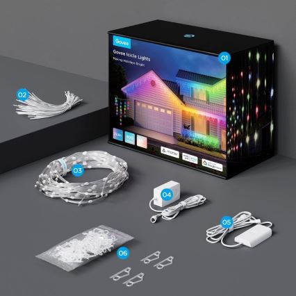 Govee - LED RGBIC Cadena de exterior Inteligente Carámbanos 10m Wi-Fi Matter IP65