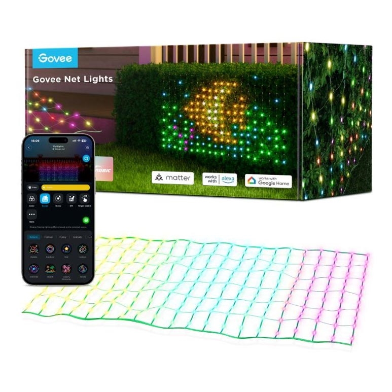 Govee - LED RGBIC Malla de iluminación exterior 143x85cm Wi-Fi Matter IP65
