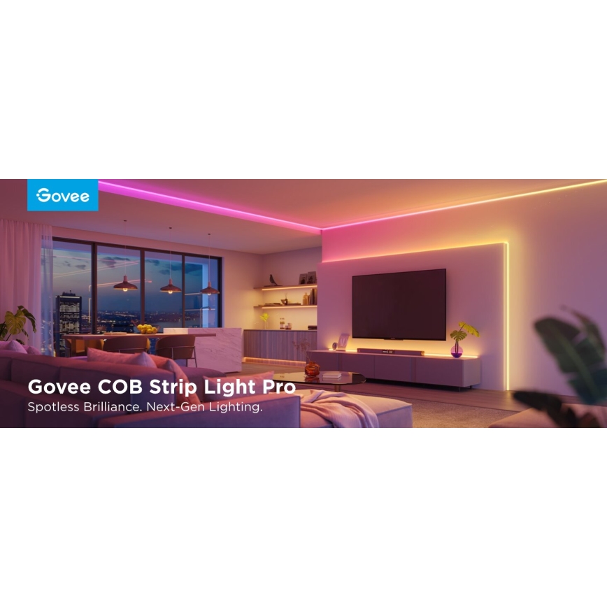 Govee - LED RGBICW Tira regulable COB 3780 diodos 3m Wi-Fi Matter