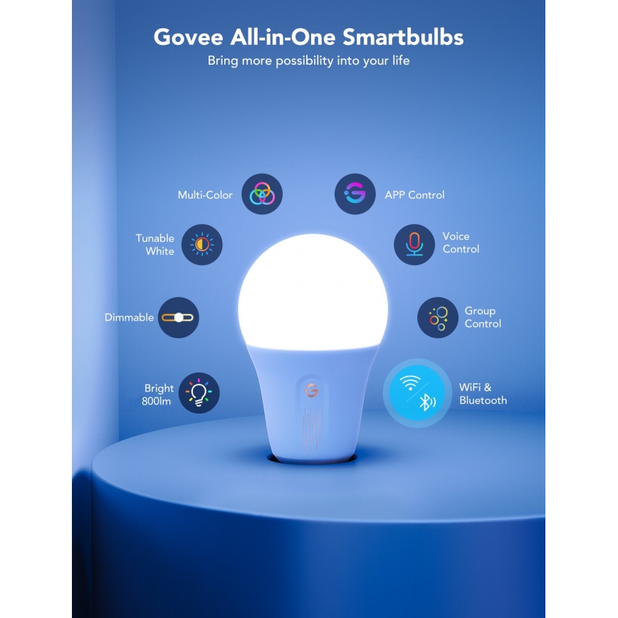 Govee - LED RGBWW Bombilla Inteligente E27/12W/230V 2700-6500K Wi-Fi