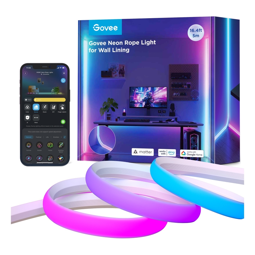 Govee - Neon MATTER LED Riel de esquina 5m RGBIC Wi-Fi