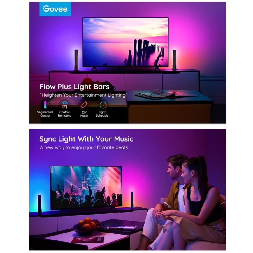Govee - SET 2x Flow Plus SMART LED TV y Gaming - RGBICWW Wi-Fi