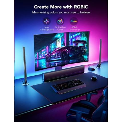 Govee - SET 2x Smart Gaming Wi-Fi LED RGBIC Panely + Smart Dual + control remoto
