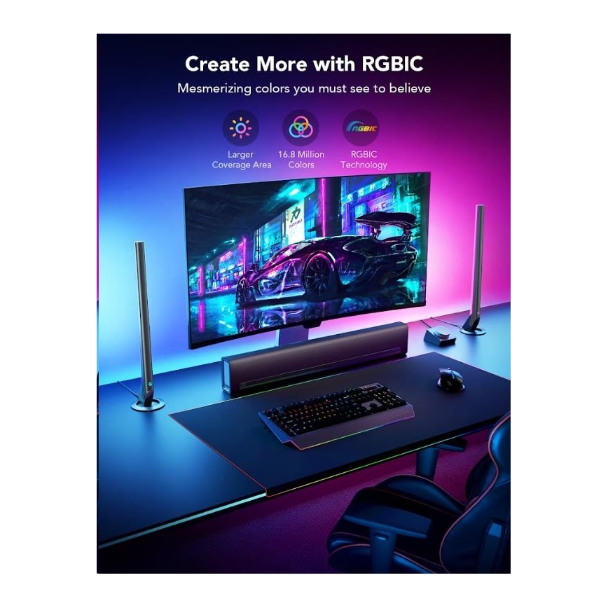 Govee - SET 2x Smart Gaming Wi-Fi LED RGBIC Panely + Smart Dual + control remoto