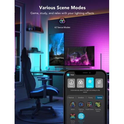 Govee - SET 2x Smart Gaming Wi-Fi LED RGBIC Panely + Smart Dual + control remoto