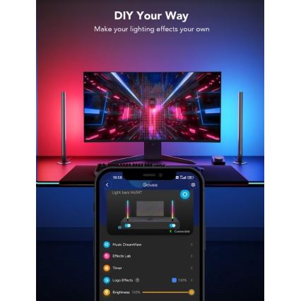 Govee - SET 2x Smart Gaming Wi-Fi LED RGBIC Panely + Smart Dual + control remoto