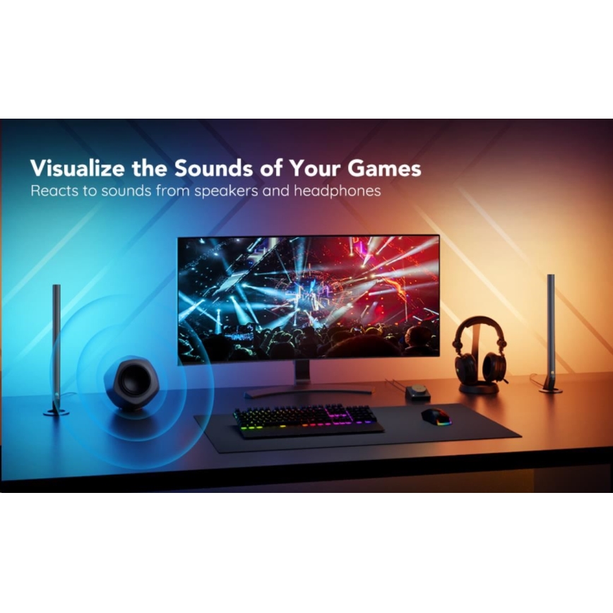 Govee - SET 2x Smart Gaming Wi-Fi LED RGBIC Panely + Smart Dual + control remoto