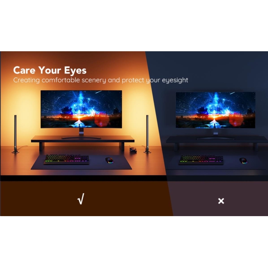 Govee - SET 2x Smart Gaming Wi-Fi LED RGBIC Panely + Smart Dual + control remoto