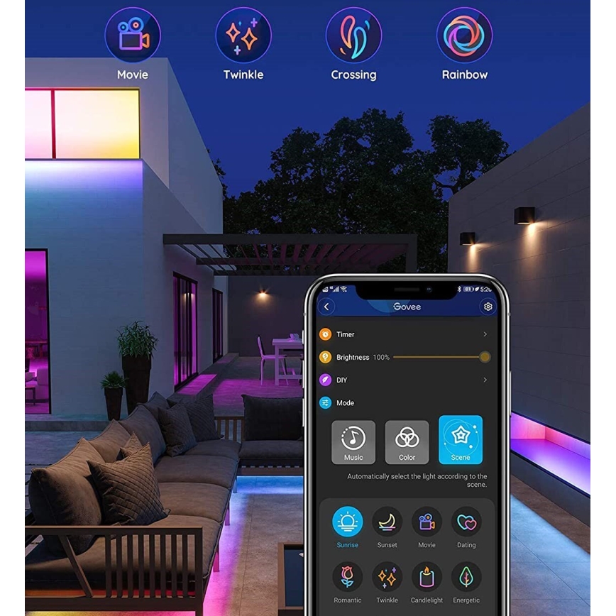 Govee - Tira LED exterior PRO SMART RGBICWW 10m Wi-Fi IP65