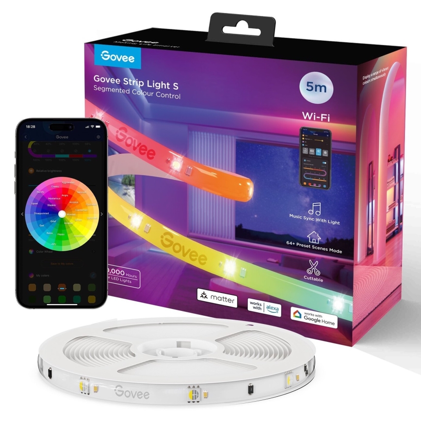 Govee - Tira LED SMART PRO RGBICW Wi-Fi 5m MATTER - extra duradera