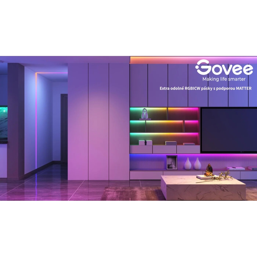 Govee - Tira LED SMART PRO RGBICW Wi-Fi 5m MATTER - extra duradera