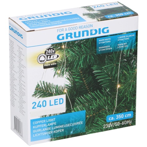 Grundig - Cadena de Navidad LED 240xLED 3,5m blanco cálido