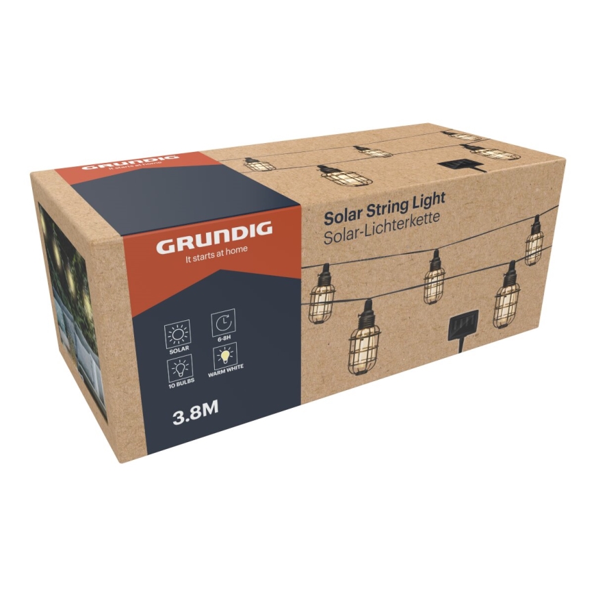 Grundig - Cadena solar LED 10xLED 3,8m IP44 blanco cálido