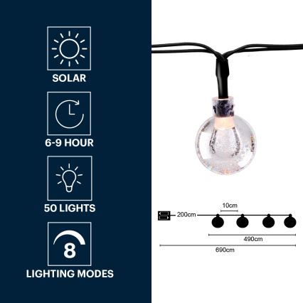 Grundig - Cadena solar LED 50xLED/8 funciones 6,9m blanco cálido