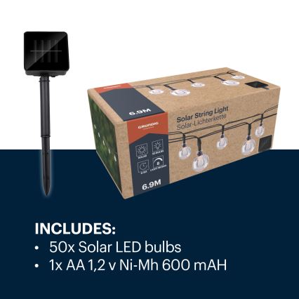 Grundig - Cadena solar LED 50xLED/8 funciones 6,9m blanco cálido