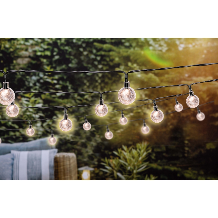 Grundig - Cadena solar LED regulable 50xLED/8 funciones 9,35m IP44 blanco cálido + CR