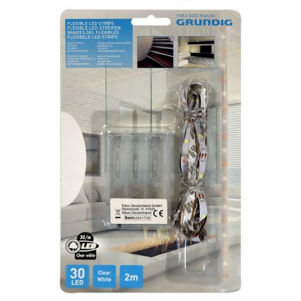 Grundig - Cinta LED 2m LED/3xAA blanco luz diurna