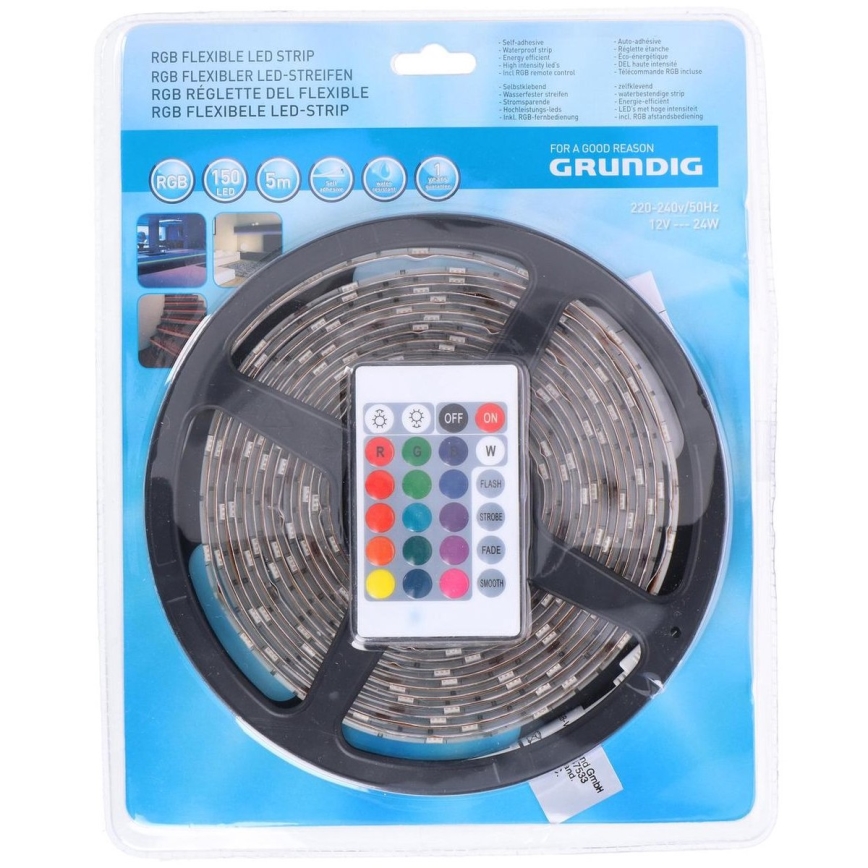 Grundig - Cinta LED RGB regulable 5m LED/24W/230V + CR