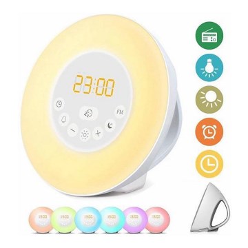 Grundig - Lámpara nocturna LED RGB regulable con despertador y radio FM LED/5W/5V