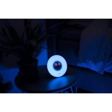 Grundig - Lámpara nocturna LED RGB regulable con despertador y radio FM LED/5W/5V