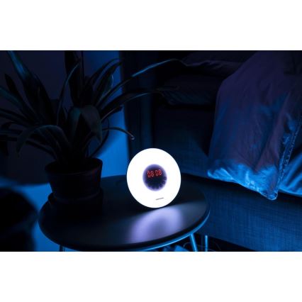 Grundig - Lámpara nocturna LED RGB regulable con despertador y radio FM LED/5W/5V