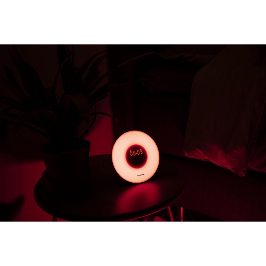 Grundig - Lámpara nocturna LED RGB regulable con despertador y radio FM LED/5W/5V