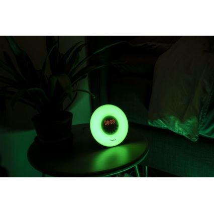 Grundig - Lámpara nocturna LED RGB regulable con despertador y radio FM LED/5W/5V