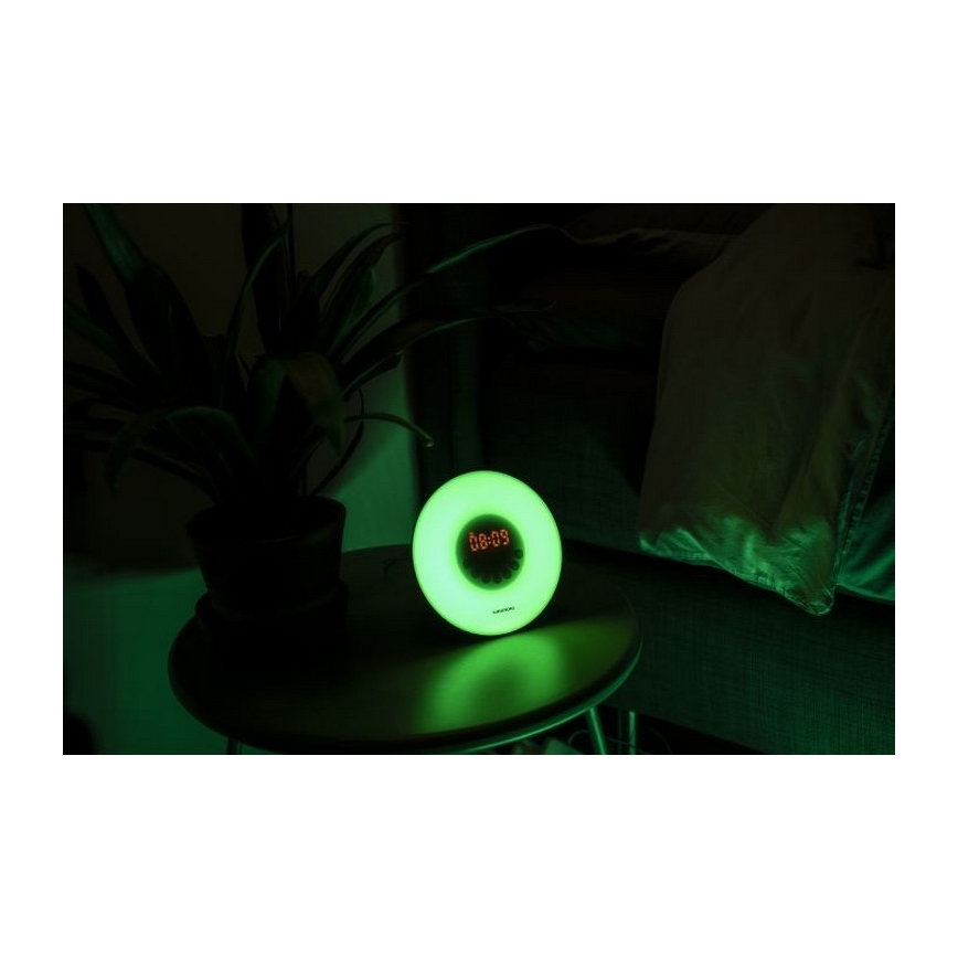 Grundig - Lámpara nocturna LED RGB regulable con despertador y radio FM LED/5W/5V
