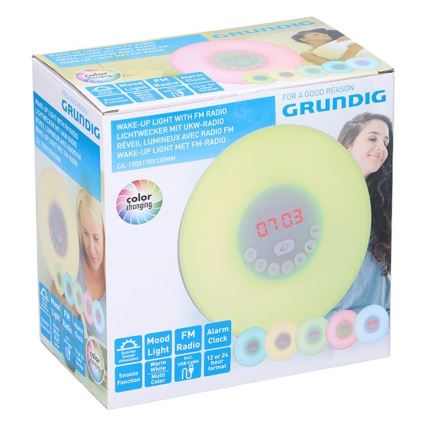 Grundig - Lámpara nocturna LED RGB regulable con despertador y radio FM LED/5W/5V