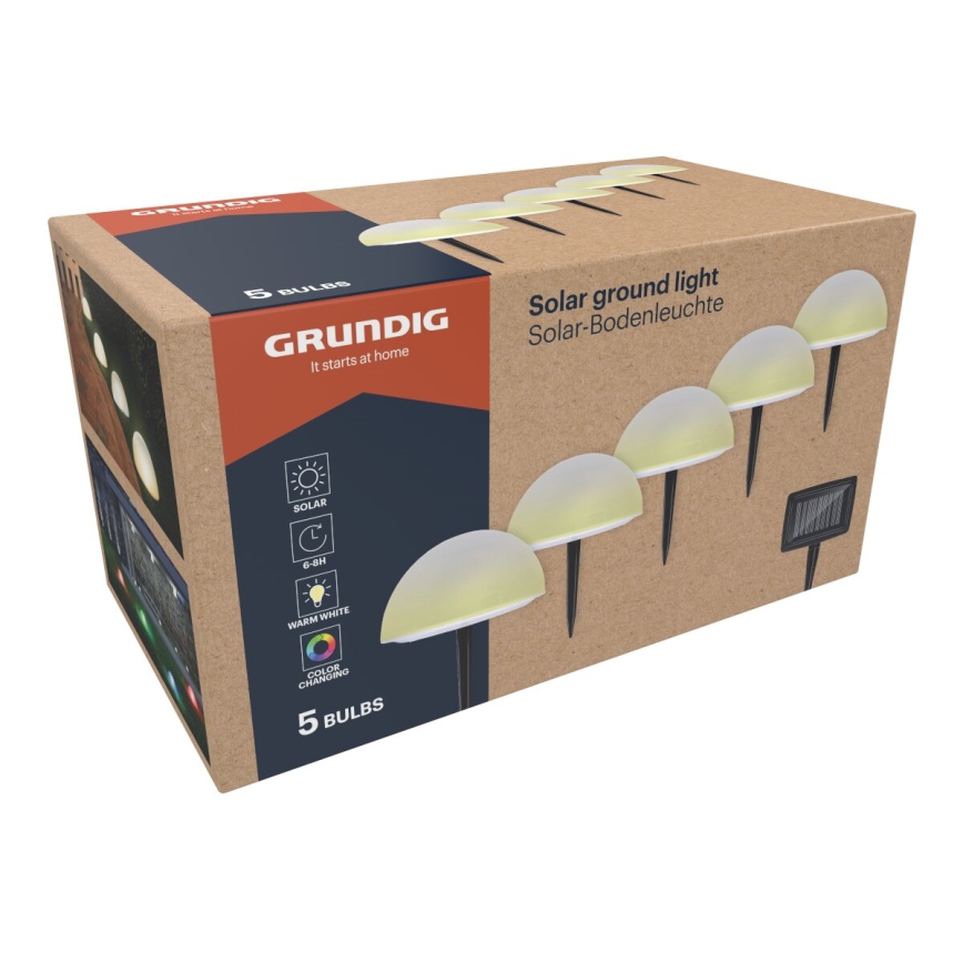 Grundig - SET 5x LED RGBW Lámpara solar LED/3,2V IP44