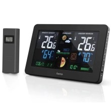 Hama - Estación meteorológica con pantalla LCD en color y alarma + USB negro