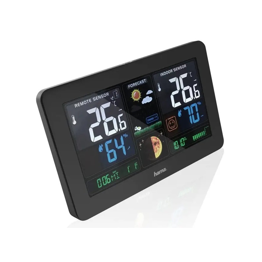 Hama - Estación meteorológica con pantalla LCD en color y alarma + USB negro