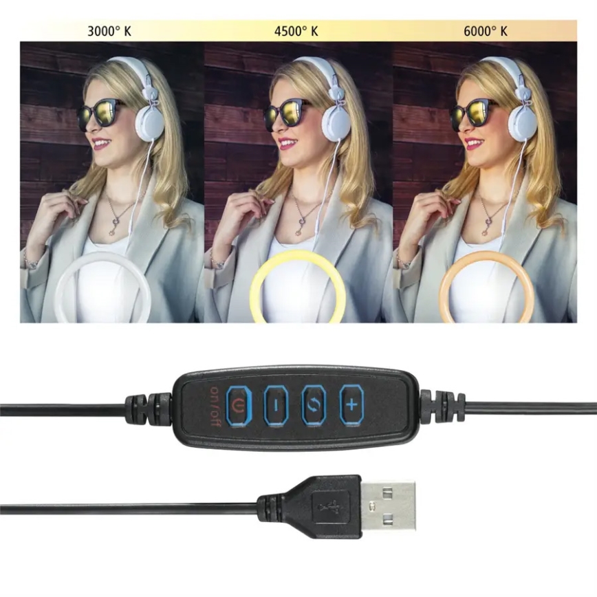 Hama - Luz LED redonda regulable con trípode LED/9,2W/5V 26,5 cm + mando a distancia