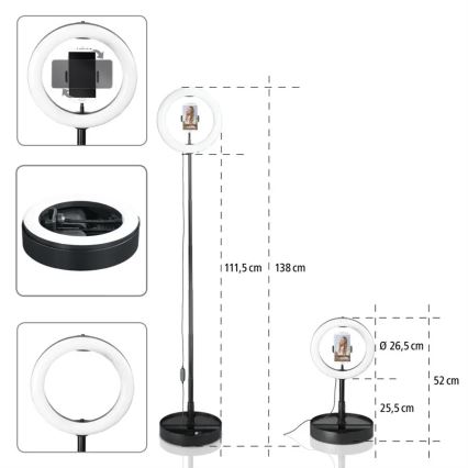 Hama - Luz LED redonda regulable con trípode LED/9,2W/5V 26,5 cm + mando a distancia