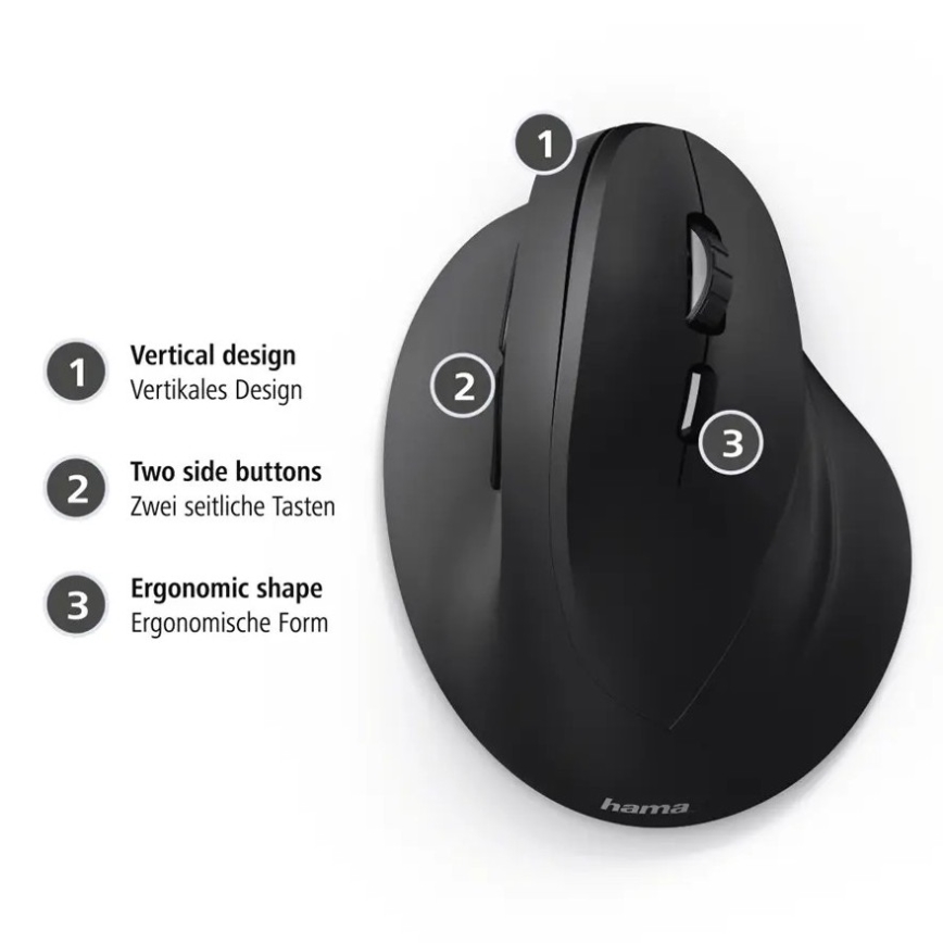 Hama - Ratón ergonómico con cable 1000/1400/1800 DPI negro