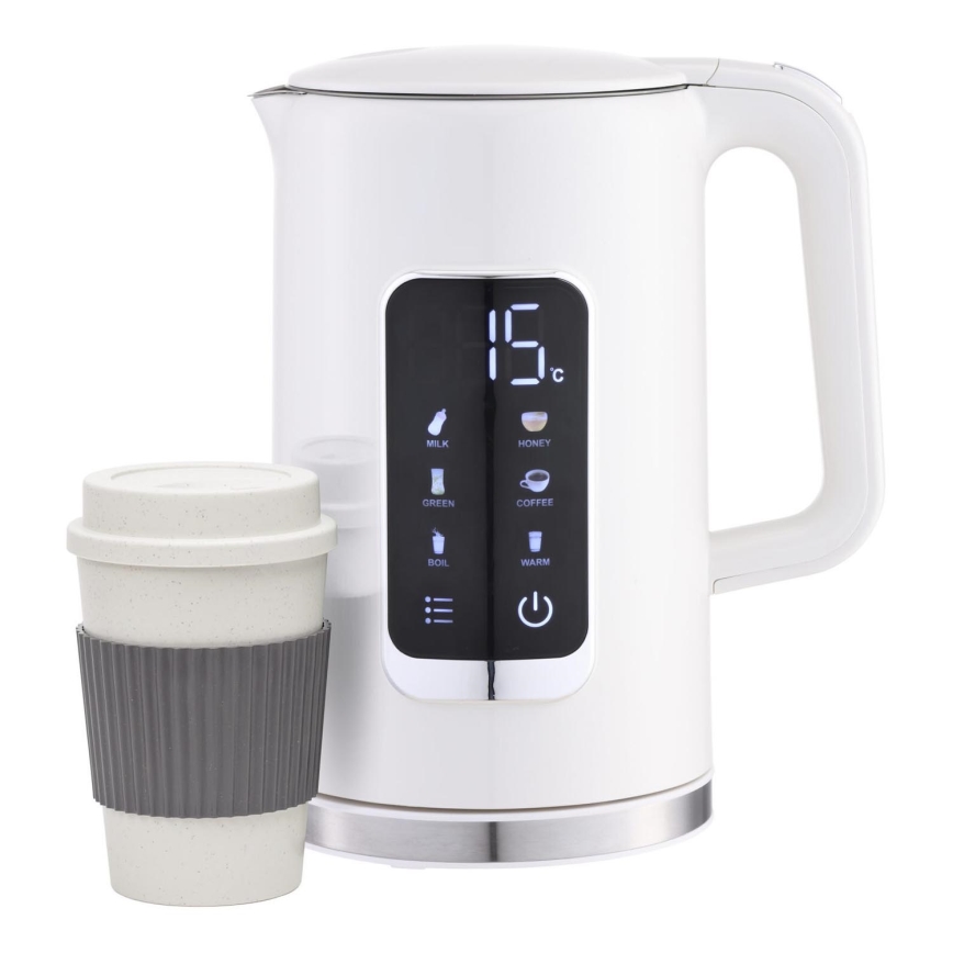 Hervidor con pantalla LCD 1,7 l 2200W/230V blanco + taza de viaje 450 ml