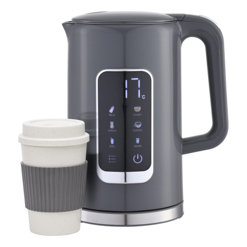 Hervidor con pantalla LCD 1,7 l 2200W/230V gris + taza de viaje 450 ml