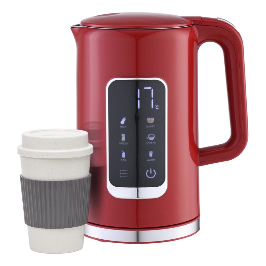 Hervidor con pantalla LCD 1,7 l 2200W/230V rojo + taza de viaje 450 ml